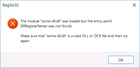 RegSvr32.exe the entry-point DllRegisterServer was not found error message