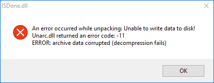 Unarc.dll returned an error code message