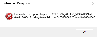Unhandled Exception. Exception Access Violation error message