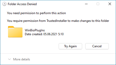 You require permission from TrustedInstaller message when deleting a folder