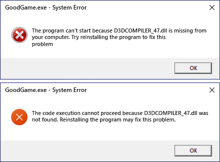D3DCOMPILER_47.dll is missing from your computer error messages