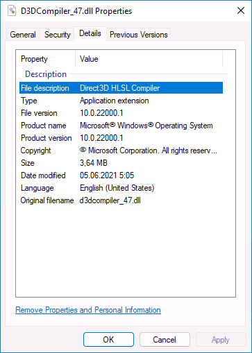 D3DCompiler_47.dll file properties