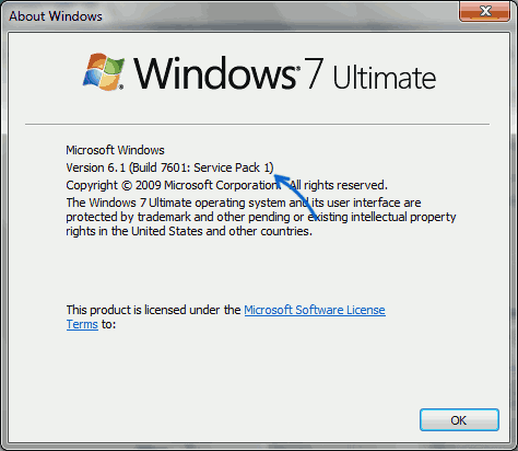 Windows 7 Service Pack 1 Installed