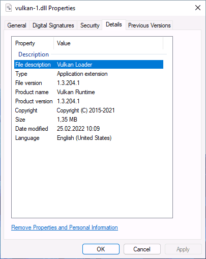 vulkan-1.dll file properties