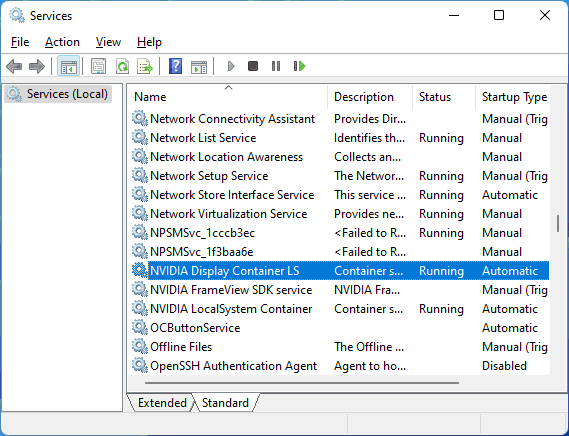 NVIDIA services running on Windows