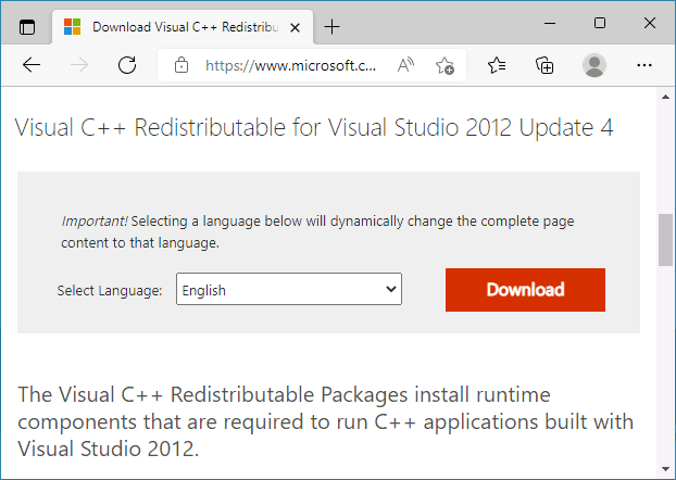 Download Visual C++ 2012 Redistributable