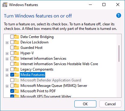 Enable Windows Media Features