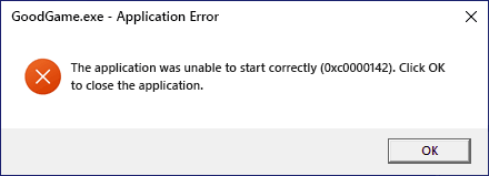 Application error 0xc0000142 message