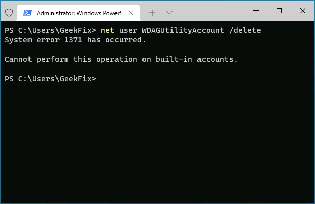 Delete WDAGUtilityAccount using Command Prompt