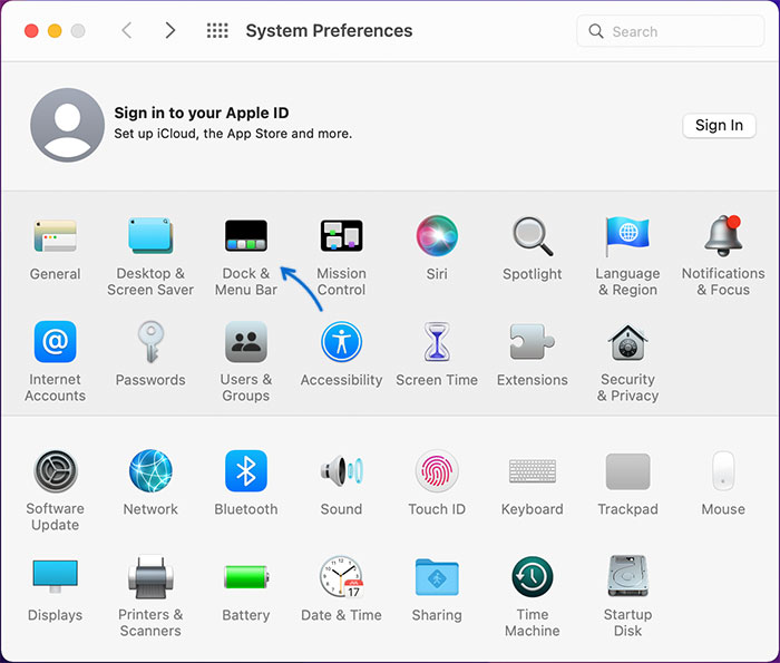 Open MacOS Dock & Menu bar preferences