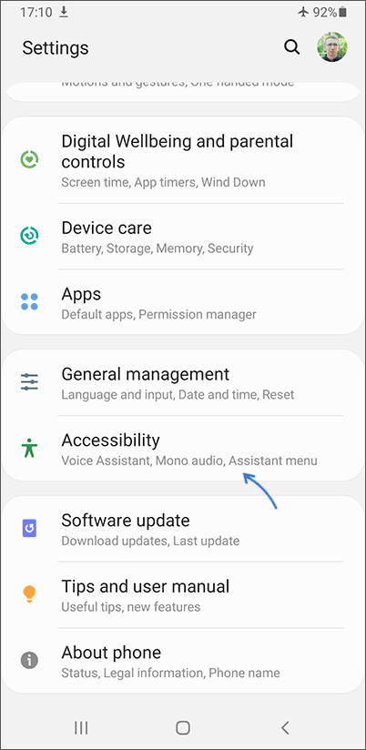 Open Accessibility Settings on Samsung Galaxy device